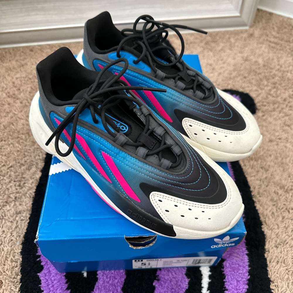 Adidas Black and Blue Sneakers with Pink Accents